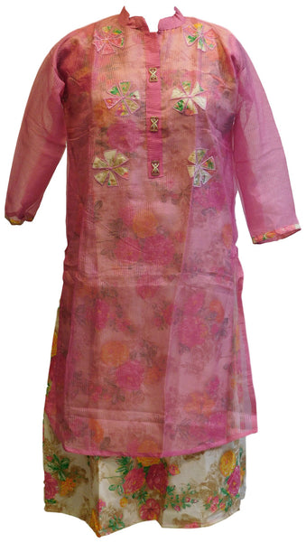 Pink Designer Cotton (Chanderi) Kurti