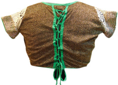 Brown Designer Blouse With Green Pipin