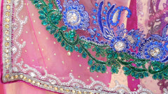Cream Pink Bridal Designer Bollywood Style Net Saree