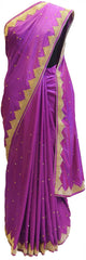 Violet Designer Silk Party Wear Hand Embroidery Zari Stone Thread Work Saree Sari