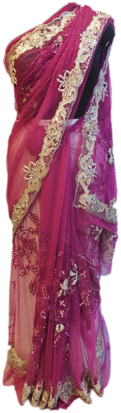 Wine Bridal Designer Bollywood Style Net Saree