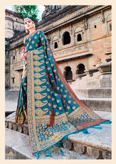 Turquoise Blue Jacquard Silk Heavy Work Designer Banarasi Saree Sari