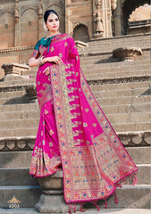 Deep Pink Jacquard Silk Heavy Work Designer Banarasi Saree Sari