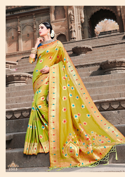 Yellow Jacquard Silk Heavy Work Designer Banarasi Saree Sari