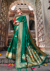 Sav Green Jacquard Silk Heavy Work Designer Banarasi Saree Sari