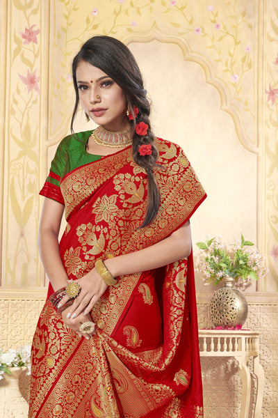Red Jacquard Silk Heavy Work Designer Banarasi Saree Sari