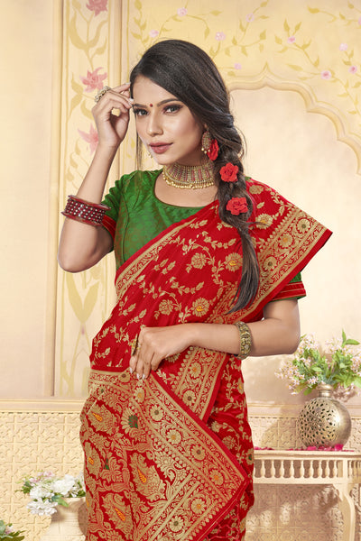 Red Jacquard Silk Heavy Work Designer Banarasi Saree Sari