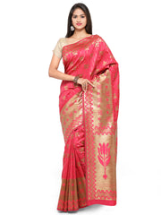SMSAREE Pink Designer Wedding Partywear Banarasi Art Silk Hand Embroidery Work Bridal Saree Sari With Blouse Piece YNF-24276