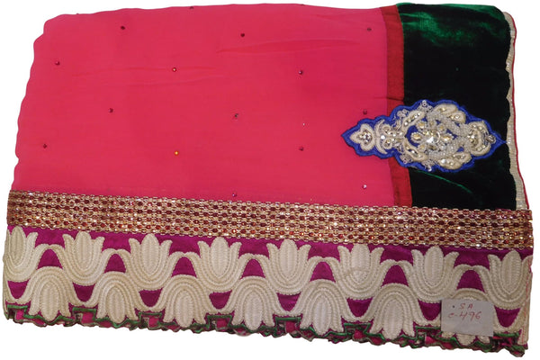 Pink Designer Georgette (Viscos) Hand Embroidery Work Saree Sari