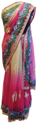 Cream Pink Bridal Designer Bollywood Style Net Saree