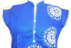 Blue & White Designer Cotton (Chanderi) Kurti