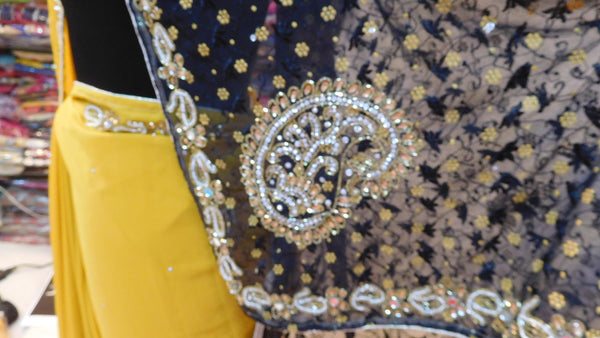 Yellow Black Designer Saree