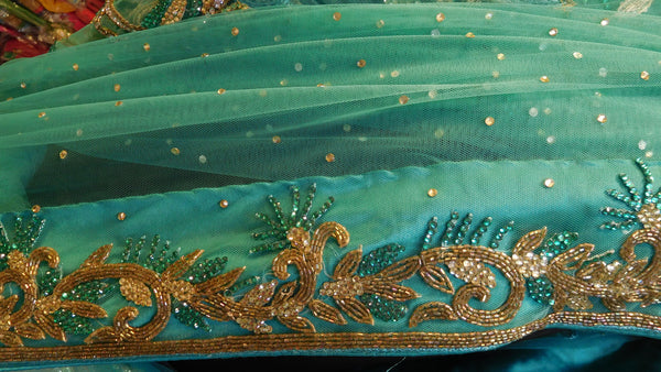 Turquoise Bridal Designer Bollywood Style Net Saree