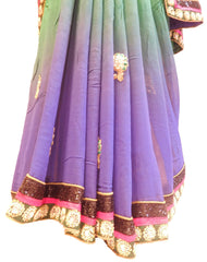 Green & Blue Designer Georgette (Viscos) Hand Embroidery Work Saree Sari