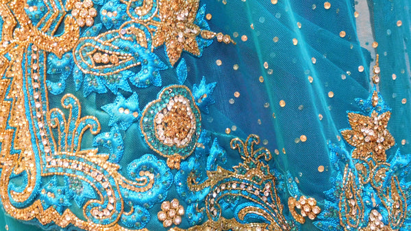 Turquoise Bridal Designer Bollywood Style Net Saree