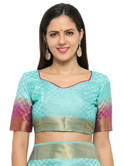 SMSAREE Turquoise Blue Designer Wedding Partywear Banarasi Art Silk Hand Embroidery Work Bridal Saree Sari With Blouse Piece YNF-28479