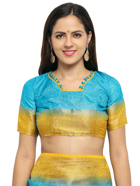 SMSAREE Turquoise Blue Designer Wedding Partywear Banarasi Art Silk Hand Embroidery Work Bridal Saree Sari With Blouse Piece YNF-28484