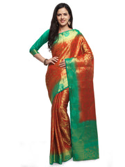SMSAREE Red Designer Wedding Partywear Banarasi Art Silk Hand Embroidery Work Bridal Saree Sari With Blouse Piece YNF-28488