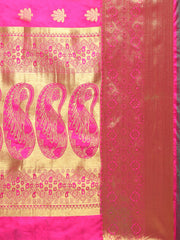 SMSAREE Pink Designer Wedding Partywear Banarasi Art Silk Hand Embroidery Work Bridal Saree Sari With Blouse Piece YNF-28518