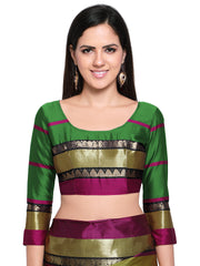 SMSAREE Green Designer Wedding Partywear Cotton Art Silk Hand Embroidery Work Bridal Saree Sari With Blouse Piece YNF-28557