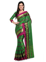 SMSAREE Green Designer Wedding Partywear Cotton Art Silk Hand Embroidery Work Bridal Saree Sari With Blouse Piece YNF-28557