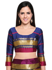 SMSAREE Blue Designer Wedding Partywear Cotton Art Silk Hand Embroidery Work Bridal Saree Sari With Blouse Piece YNF-28559
