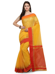 SMSAREE Yellow Designer Wedding Partywear Cotton Art Silk Hand Embroidery Work Bridal Saree Sari With Blouse Piece YNF-28660