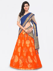 SMSAREE Orange Designer Wedding Partywear Banarasi Art Silk Hand Embroidery Work Bridal Saree Sari With Blouse Piece YNF-28765
