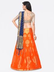 SMSAREE Orange Designer Wedding Partywear Banarasi Art Silk Hand Embroidery Work Bridal Saree Sari With Blouse Piece YNF-28765
