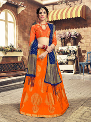 SMSAREE Orange Designer Wedding Partywear Banarasi Art Silk Hand Embroidery Work Bridal Saree Sari With Blouse Piece YNF-28765