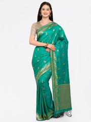SMSAREE Green Designer Wedding Partywear Banarasi Art Silk Hand Embroidery Work Bridal Saree Sari With Blouse Piece YNF-28832