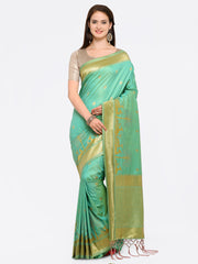 SMSAREE Green Designer Wedding Partywear Banarasi Art Silk Hand Embroidery Work Bridal Saree Sari With Blouse Piece YNF-28836