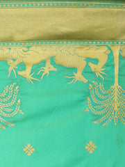 SMSAREE Green Designer Wedding Partywear Banarasi Art Silk Hand Embroidery Work Bridal Saree Sari With Blouse Piece YNF-28836
