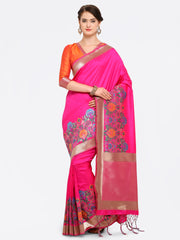 SMSAREE Pink Designer Wedding Partywear Banarasi Art Silk Hand Embroidery Work Bridal Saree Sari With Blouse Piece YNF-28869