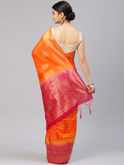 SMSAREE Orange Designer Wedding Partywear Banarasi Art Silk Hand Embroidery Work Bridal Saree Sari With Blouse Piece YNF-28902
