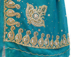 Turquoise Designer Georgette Hand Embroidery Work Saree Sari