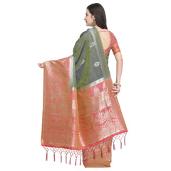 SMSAREE Green Designer Wedding Partywear Banarasi Art Silk Hand Embroidery Work Bridal Saree Sari With Blouse Piece YNF-29136