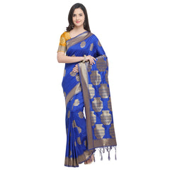 SMSAREE Blue Designer Wedding Partywear Banarasi Art Silk Hand Embroidery Work Bridal Saree Sari With Blouse Piece YNF-29140