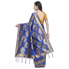 SMSAREE Blue Designer Wedding Partywear Banarasi Art Silk Hand Embroidery Work Bridal Saree Sari With Blouse Piece YNF-29140