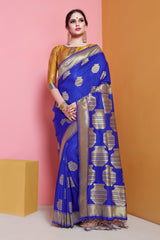 SMSAREE Blue Designer Wedding Partywear Banarasi Art Silk Hand Embroidery Work Bridal Saree Sari With Blouse Piece YNF-29140