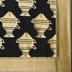 SMSAREE Black Designer Wedding Partywear Banarasi Art Silk Hand Embroidery Work Bridal Saree Sari With Blouse Piece YNF-29143