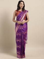 SMSAREE Purple Designer Wedding Partywear Banarasi Art Silk Hand Embroidery Work Bridal Saree Sari With Blouse Piece YNF-29144