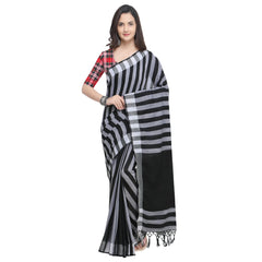 SMSAREE Black Designer Wedding Partywear Linen Art Silk Hand Embroidery Work Bridal Saree Sari With Blouse Piece YNF-29172