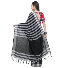 SMSAREE Black Designer Wedding Partywear Linen Art Silk Hand Embroidery Work Bridal Saree Sari With Blouse Piece YNF-29172