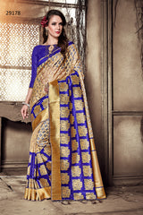 SMSAREE Blue Designer Wedding Partywear Organza Art Silk Hand Embroidery Work Bridal Saree Sari With Blouse Piece YNF-29178