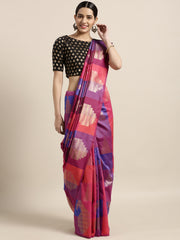 SMSAREE Pink Designer Wedding Partywear Kanjeevaram Art Silk Hand Embroidery Work Bridal Saree Sari With Blouse Piece YNF-29200