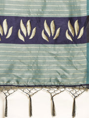 SMSAREE Turquoise Blue Designer Wedding Partywear Kanjeevaram Art Silk Hand Embroidery Work Bridal Saree Sari With Blouse Piece YNF-29204