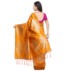 SMSAREE Mustard Designer Wedding Partywear Banarasi Art Silk Hand Embroidery Work Bridal Saree Sari With Blouse Piece YNF-29209