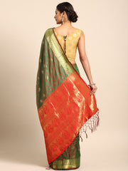 SMSAREE Green Designer Wedding Partywear Kanjeevaram Art Silk Hand Embroidery Work Bridal Saree Sari With Blouse Piece YNF-29223