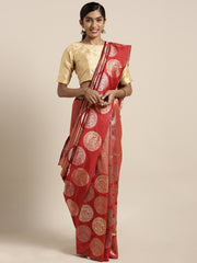 SMSAREE Red Designer Wedding Partywear Kanjeevaram Art Silk Hand Embroidery Work Bridal Saree Sari With Blouse Piece YNF-29254